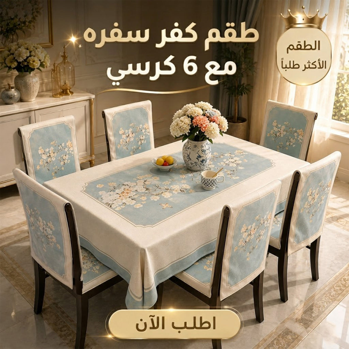 مفرش سفره + 6 كفر كرسي سفره