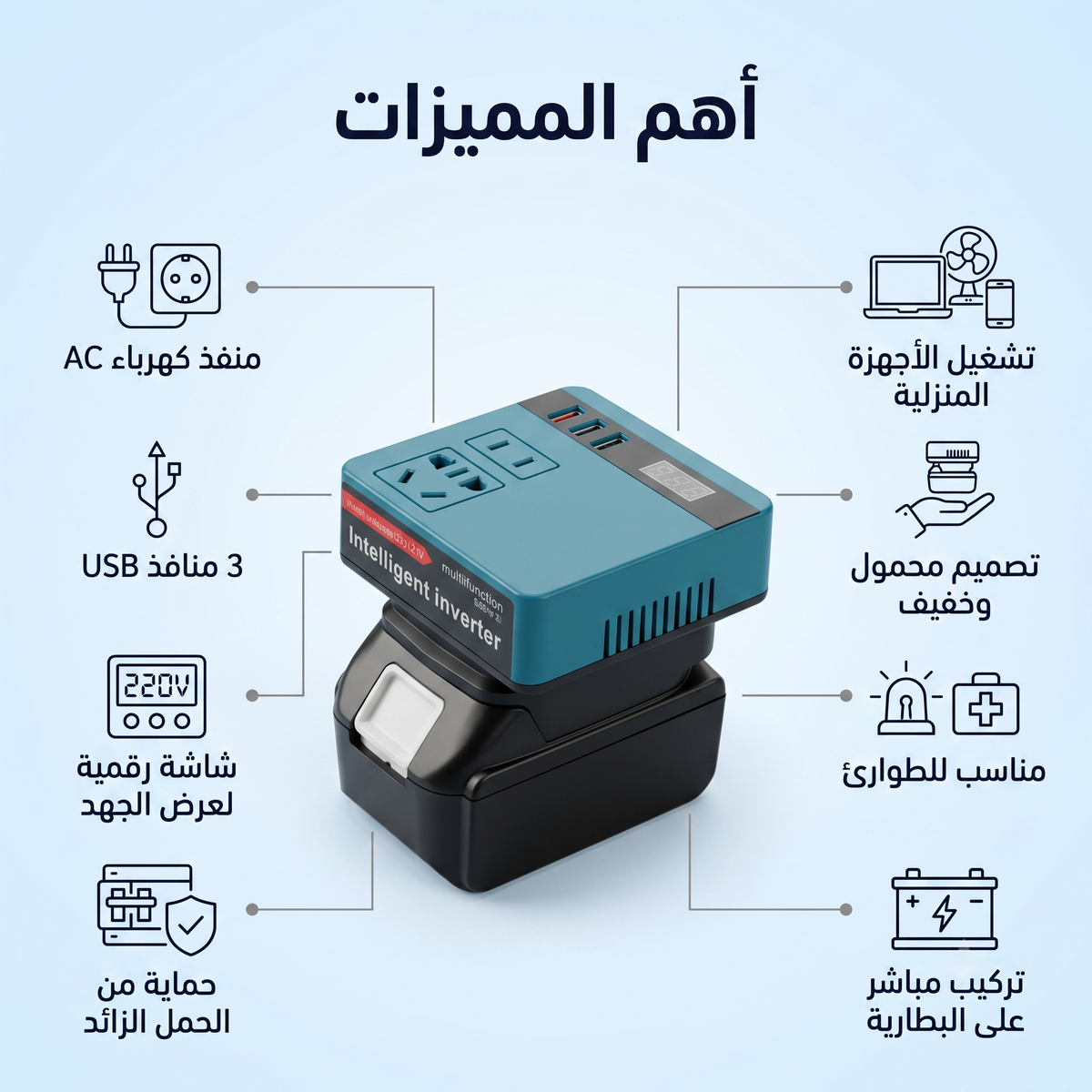 مصدر طاقة محمول، محول تيار مستمر إلى متردد + بطارية 48