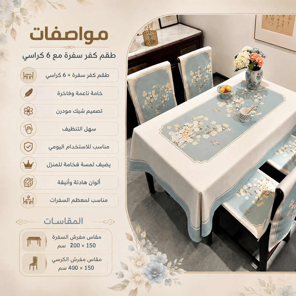مفرش سفره + 6 كفر كرسي سفره